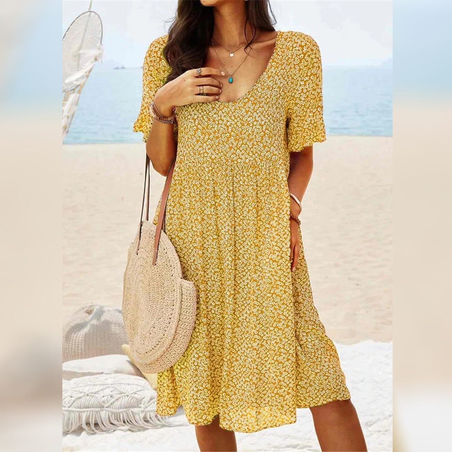 Women's Casual Floral Dress Women's Dresses Yellow S - DailySale