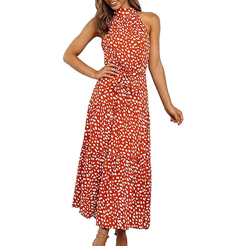 Women’s Casual Halter Neck Sleeveless Long Maxi Dress Women's Clothing Z-Brick Red S - DailySale