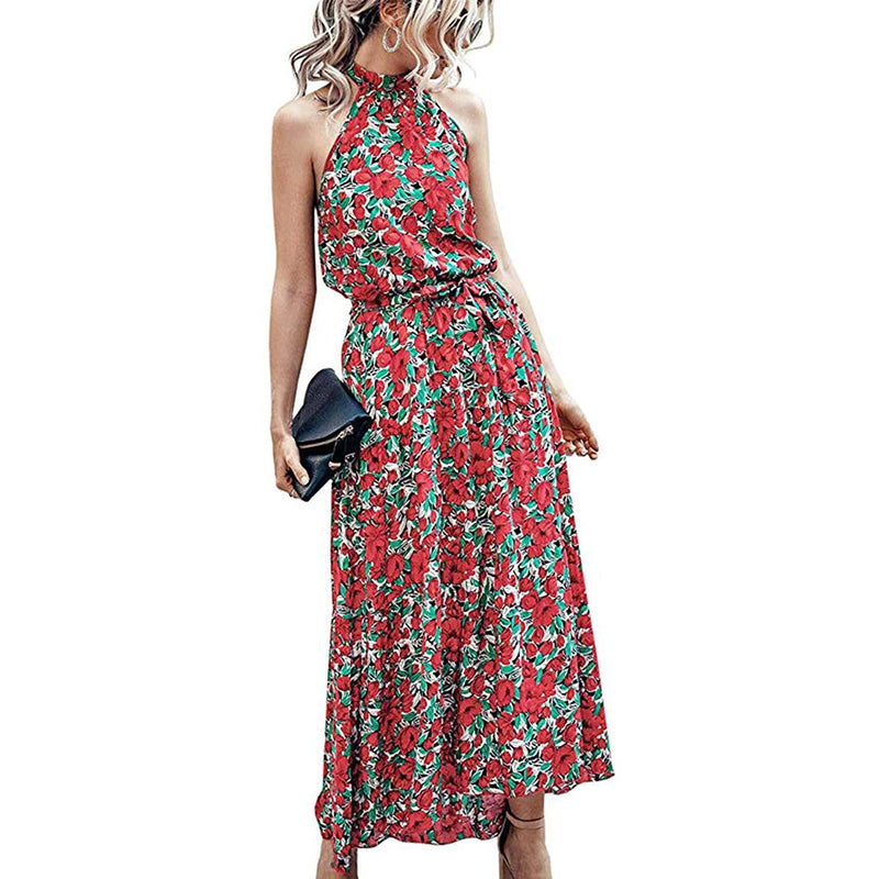 Women’s Casual Halter Neck Sleeveless Long Maxi Dress Women's Clothing Z-Red S - DailySale