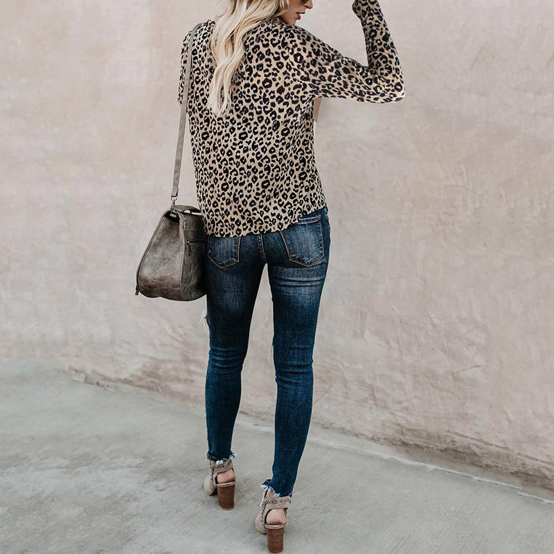 Women's Casual Leopard Print Tops Long Sleeve T Shirt Cute Blouse Graphic Tees