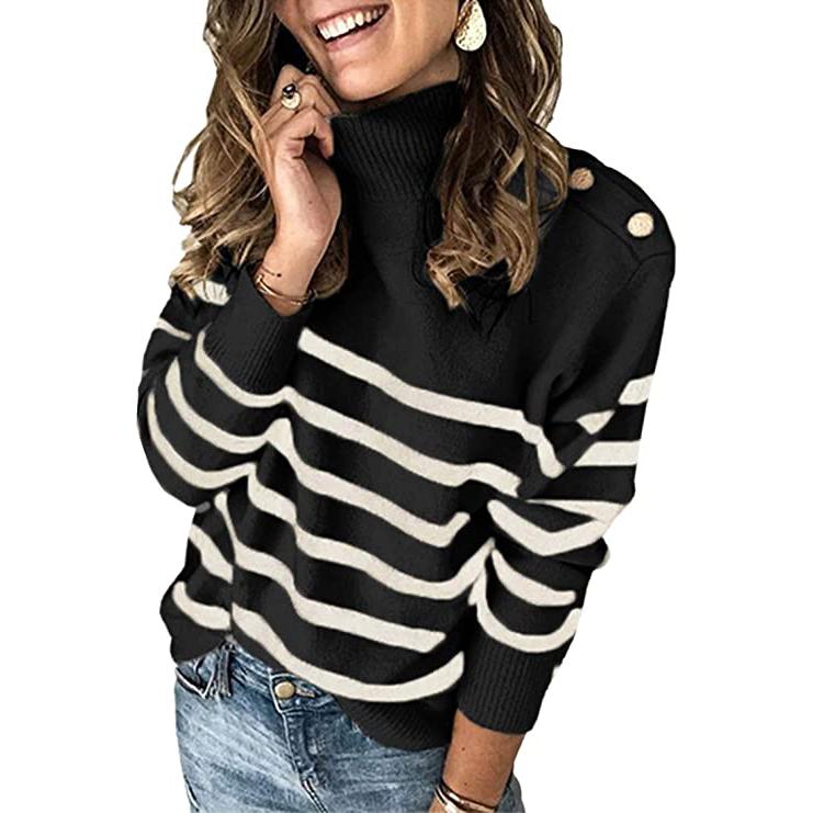 Women's Casual Long Sleeve Crewneck Patchwork Knit Sweater Top Women's Tops Black S - DailySale