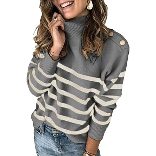 Women's Casual Long Sleeve Crewneck Patchwork Knit Sweater Top Women's Tops Gray S - DailySale