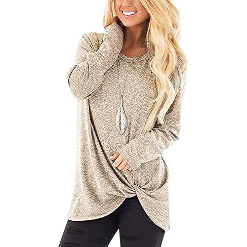 Women's Casual Long Sleeve Solid T-Shirts Women's Clothing Apricot S - DailySale