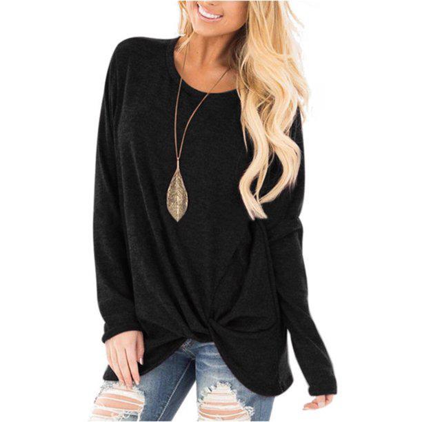 Women's Casual Long Sleeve Solid T-Shirts Women's Clothing Black S - DailySale