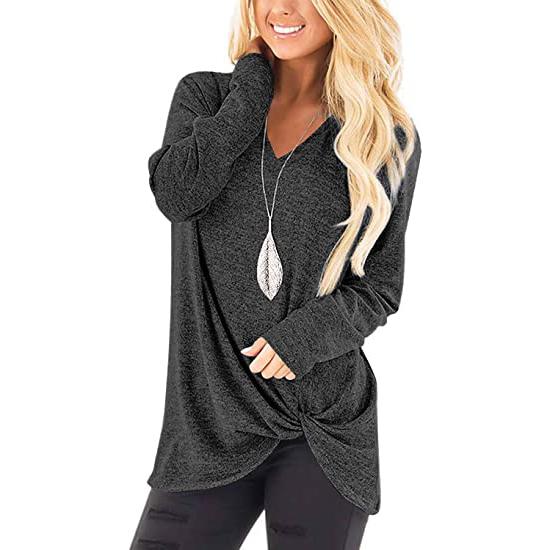 Women's Casual Long Sleeve Solid T-Shirts Women's Clothing Dark Gray S - DailySale
