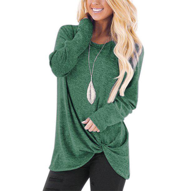 Women's Casual Long Sleeve Solid T-Shirts Women's Clothing Green S - DailySale