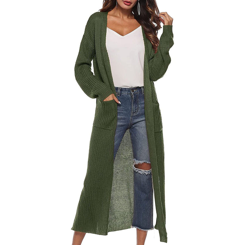 Womens Casual Long Sleeve Split Open Cardigan Knit Long Cardigan Sweaters with Pockets