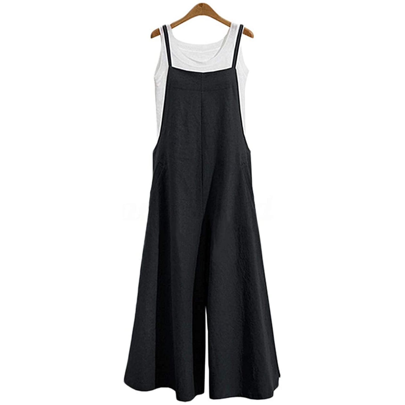 Women's Casual Loose Long Wide Leg Jumpsuits Women's Dresses Black S - DailySale