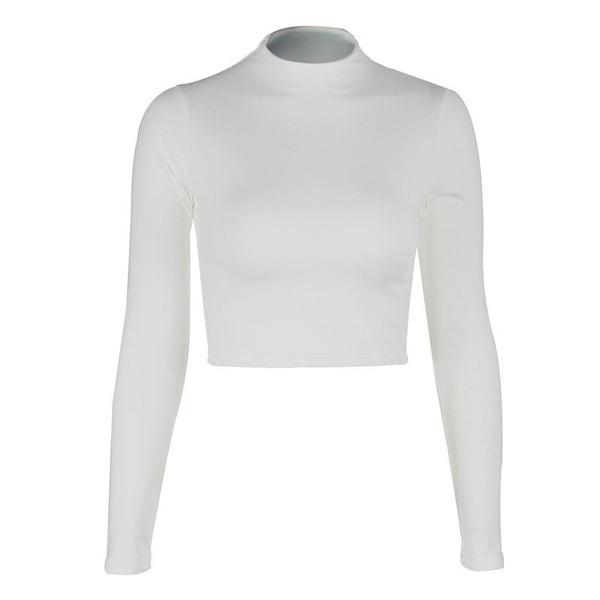 Women's Casual Round Neck Bottoming Long Sleeve Crop Top Women's Tops - DailySale