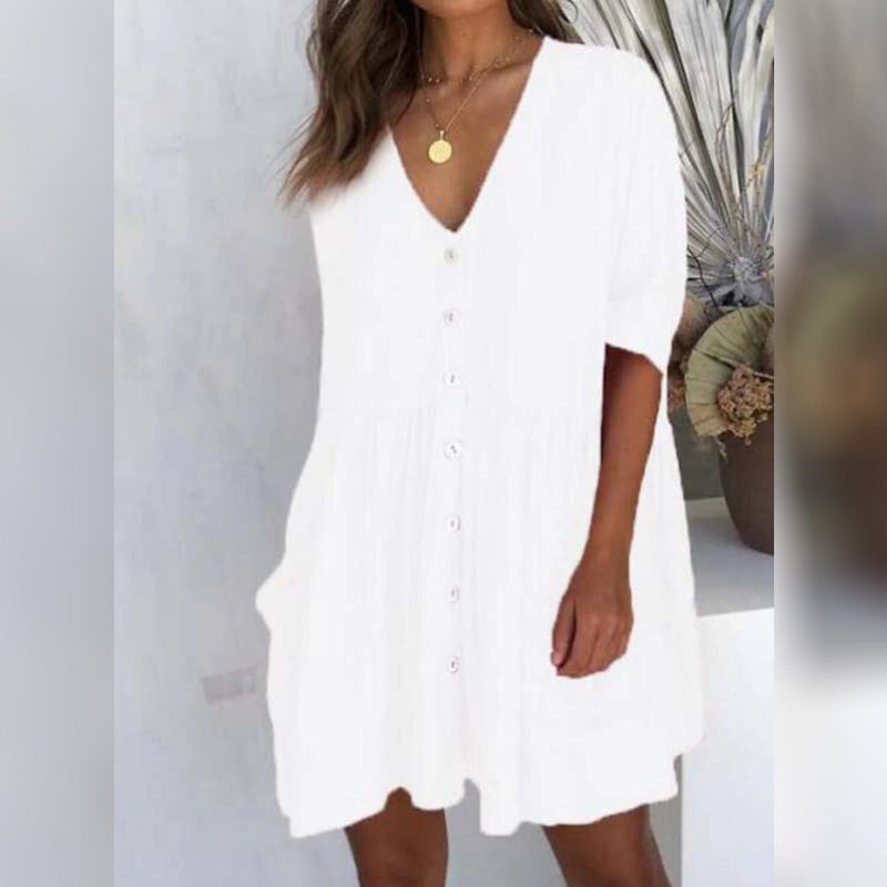 Women's Casual Ruched Loose Fit Dress Women's Dresses White S - DailySale