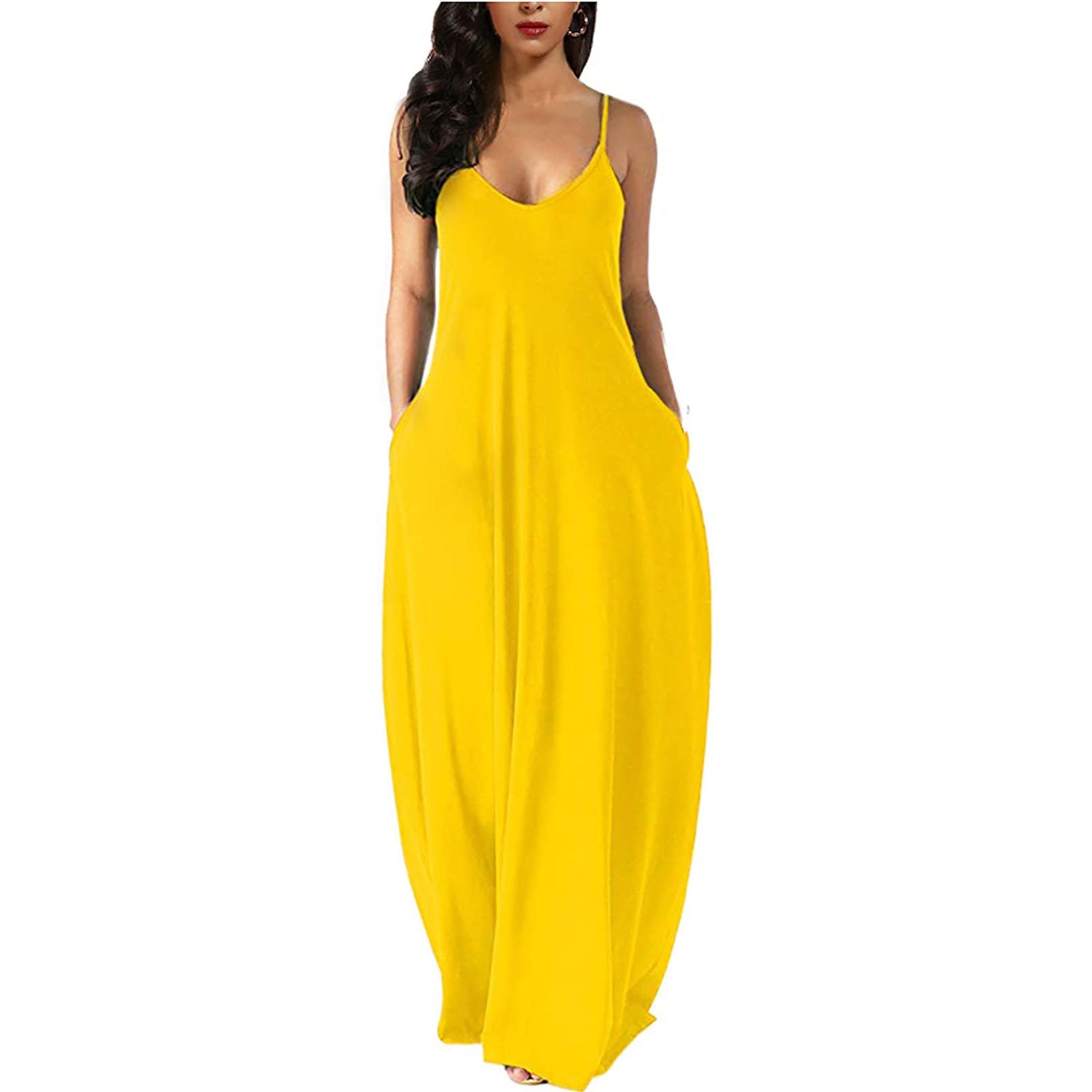 Womens Casual Sleeveless Plus Size Loose Plain Long Maxi Dress with Po Womens Casual Sleeveless Plus Size Loose Plain Long Maxi Dress with Po