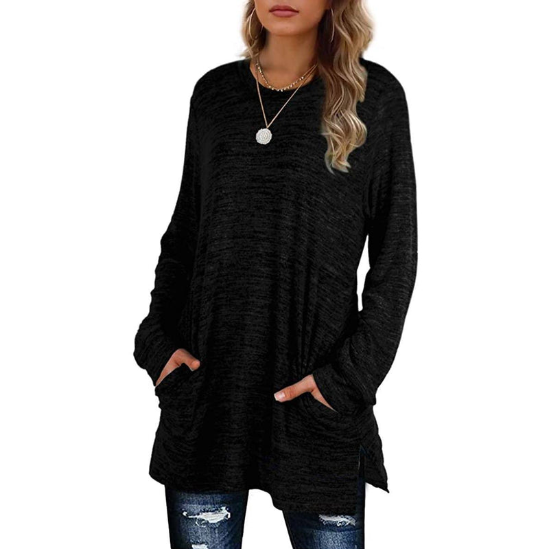 Different woman with both her hands in her pockets wearing a Women's Sleeve Oversized Casual Sweatshirts in black