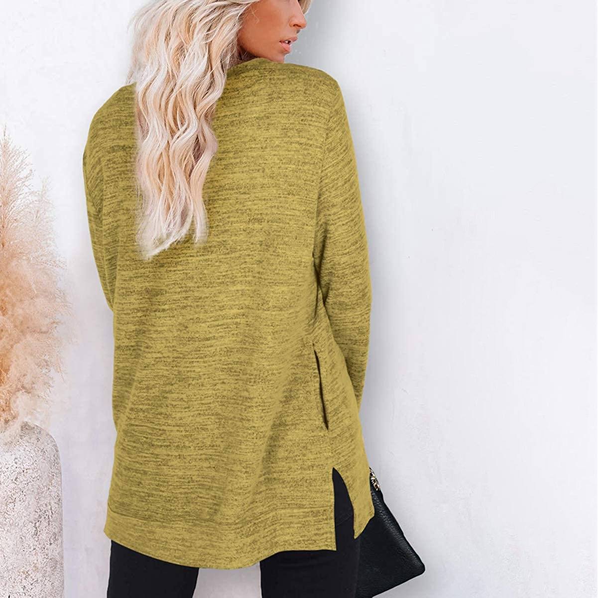 Backside of a woman wearing a Women's Sleeve Oversized Casual Sweatshirts in yellow