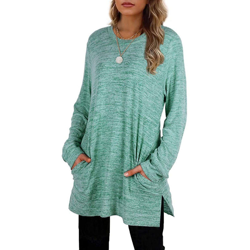Different woman with both her hands in her pockets wearing a Women's Sleeve Oversized Casual Sweatshirts in green