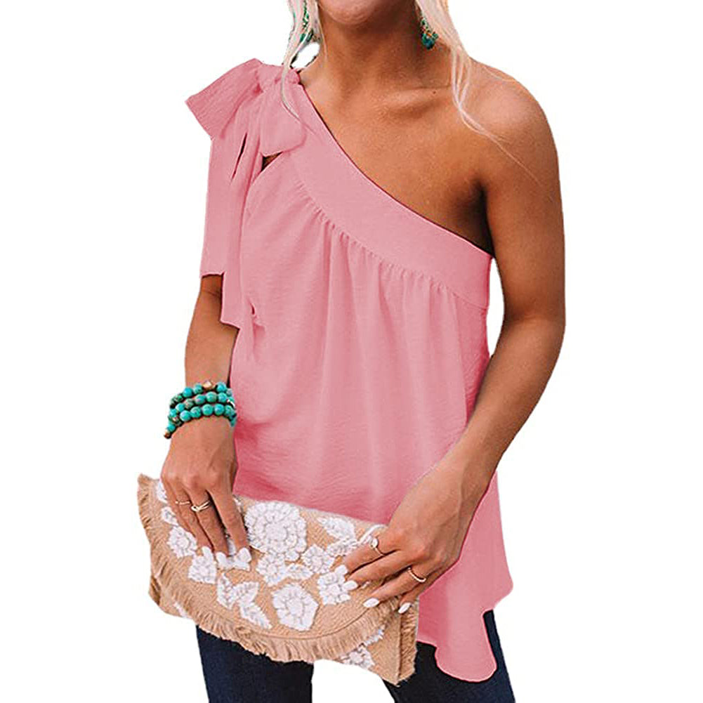 Women's Casual Tie One Shoulder Top Women's Tops Hot Pink S - DailySale