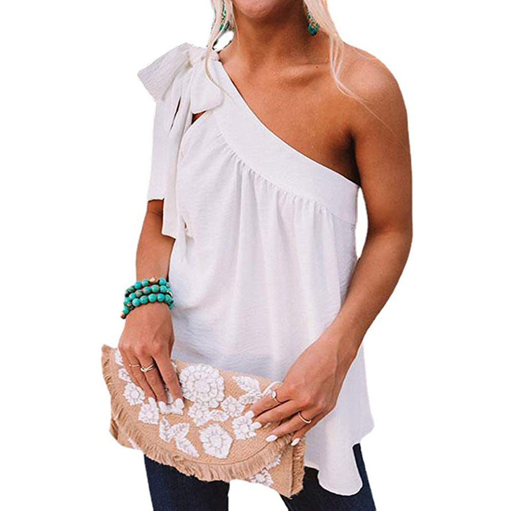 Women's Casual Tie One Shoulder Top Women's Tops White S - DailySale