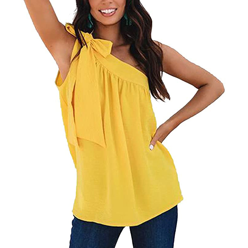 Women's Casual Tie One Shoulder Top Women's Tops Yellow S - DailySale