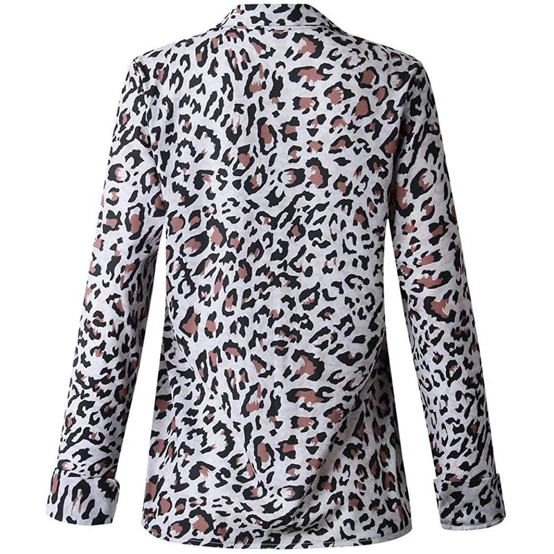 Womens Casual Tops V Neck Leopard Tunic Long Sleeve Button Down Shirts Top