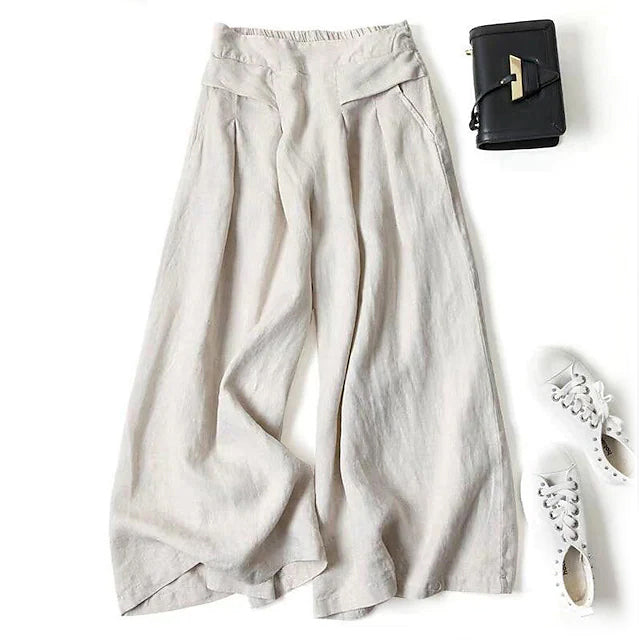 Women's Casual Wide Leg Pants Women's Bottoms Beige M - DailySale