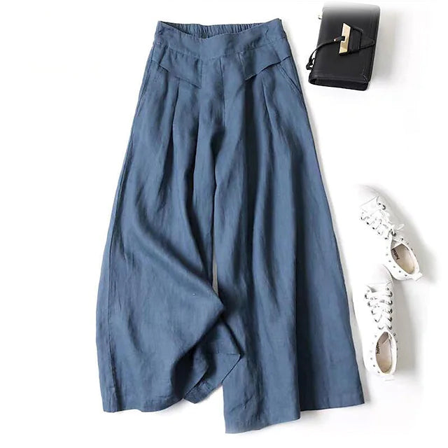 Women's Casual Wide Leg Pants Women's Bottoms Navy Blue M - DailySale