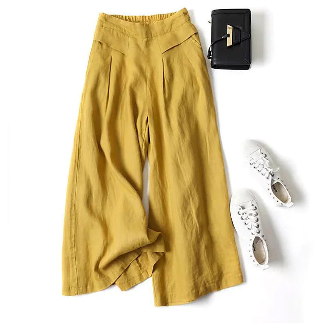 Women's Casual Wide Leg Pants Women's Bottoms Yellow M - DailySale