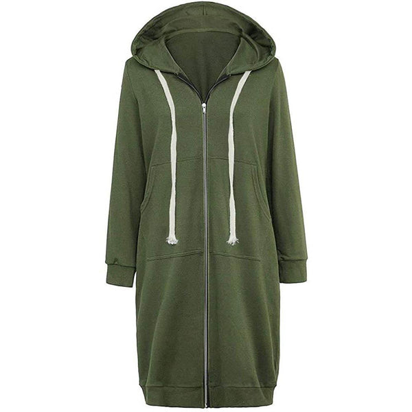 Women's Casual Zip up Hoodie Long Tunic Sweatshirt Jacket with Pockets shown in green, available at Dailysale