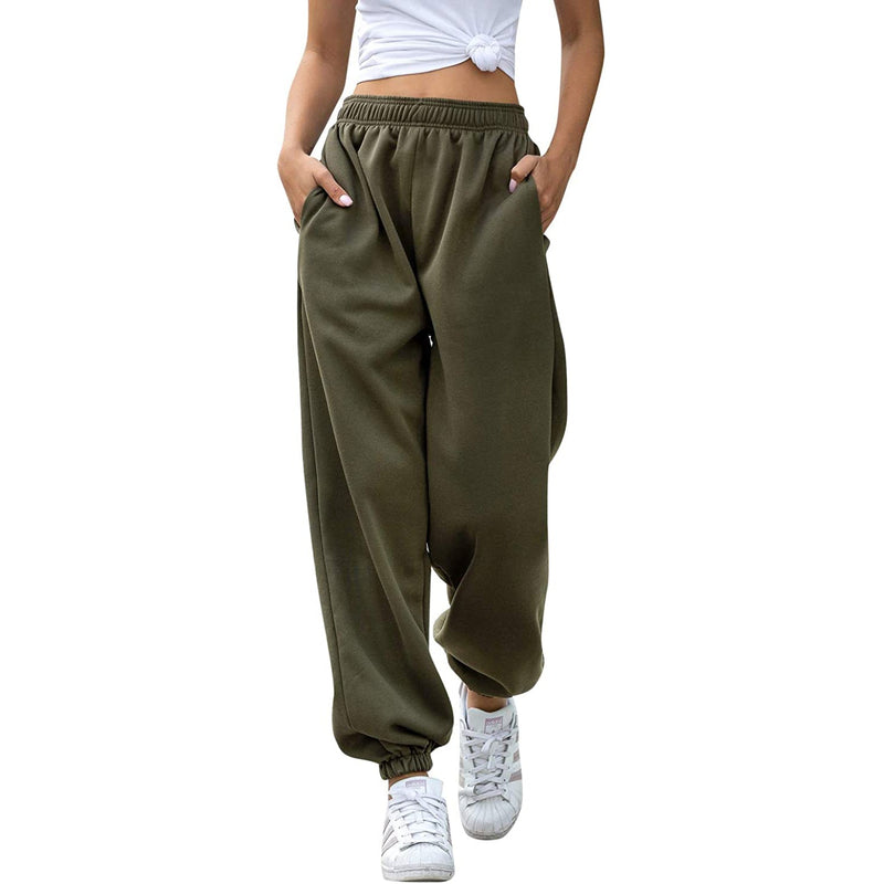 Women's Cinch Bottom Sweatpants Pockets High Waist Sporty Women's Bottoms Green S - DailySale