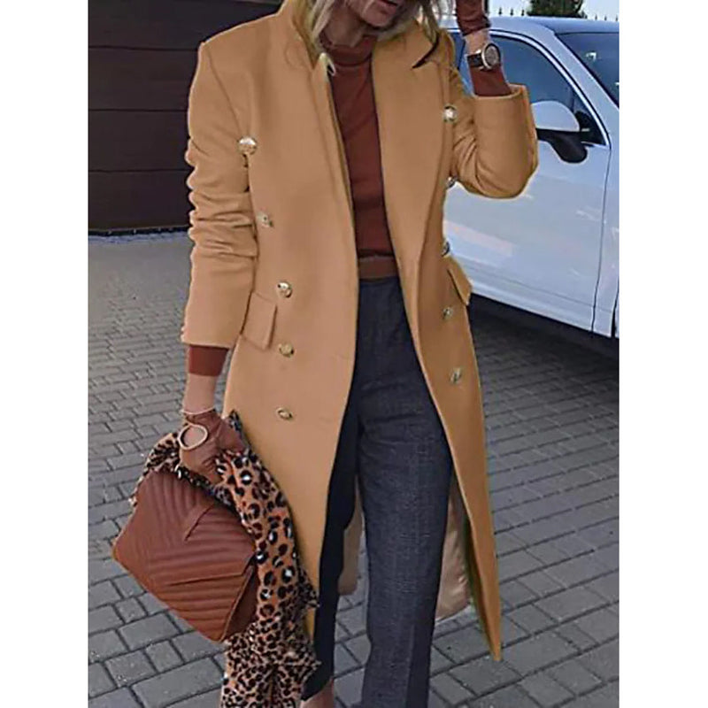 Women's Coat Regular Fit Warm Casual Jacket Long Sleeve Solid Color Women's Outerwear Khaki M - DailySale