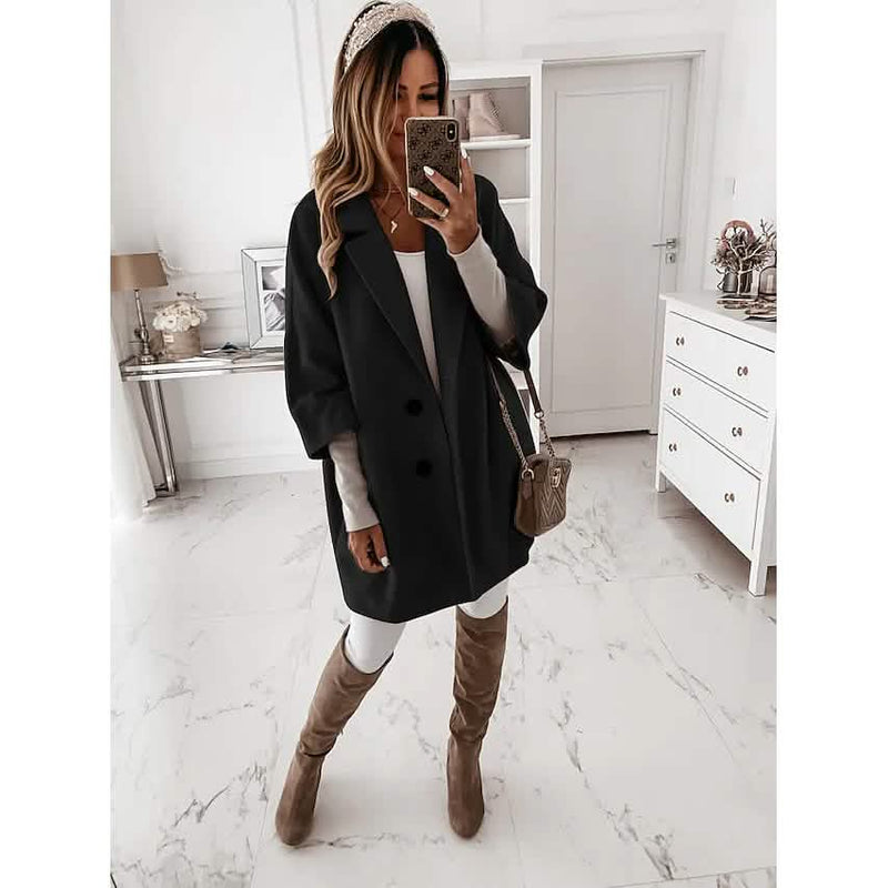 Women's Coat Shacket Jacket Long Sleeve Solid Color Oversized Women's Outerwear Black S - DailySale