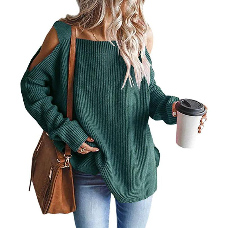 Women's Cold Shoulder Batwing Chunky Knitted Tunic Tops Women's Tops Green S - DailySale