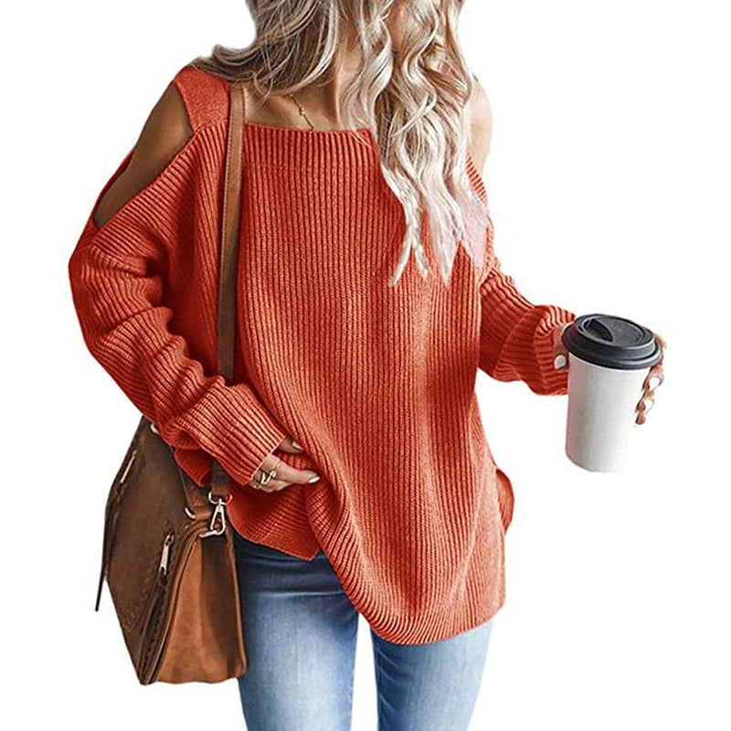 Women's Cold Shoulder Batwing Chunky Knitted Tunic Tops Women's Tops Orange S - DailySale
