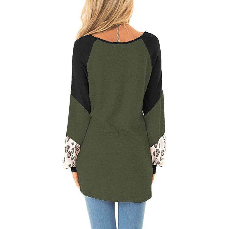 Womens Color Block Pullover Leopard Print Sweatshirt