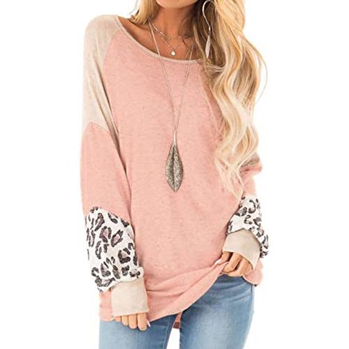 Womens Color Block Pullover Leopard Print Sweatshirt