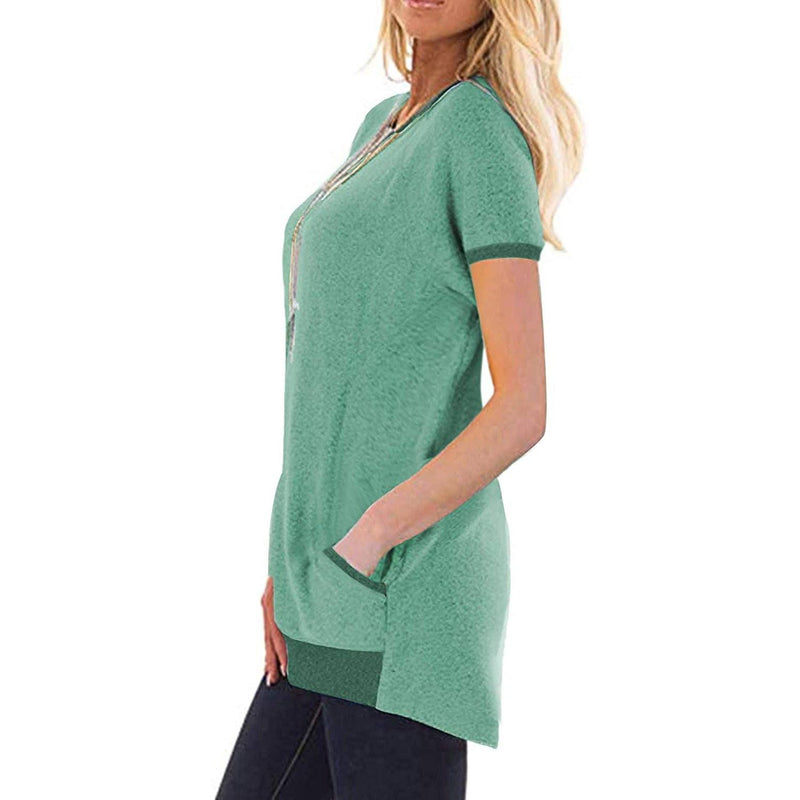 Women's Color Block Short Sleeve Lightweight Knit Sweatshirts with Pockets