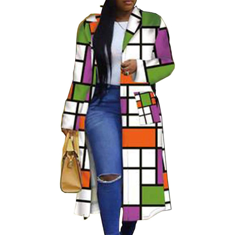 Women's Colored Geo Turn Down Collar Trench Coat Women's Outerwear Purple S - DailySale