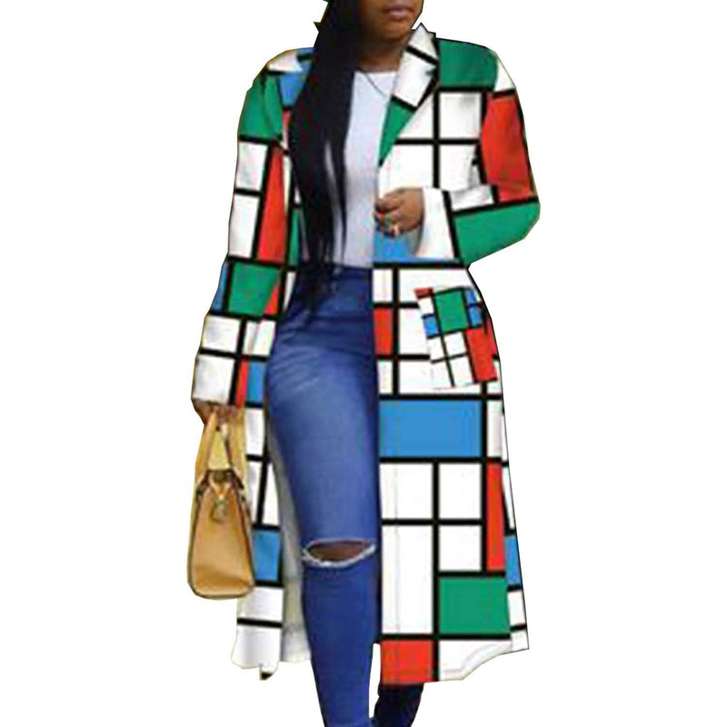 Women's Colored Geo Turn Down Collar Trench Coat Women's Outerwear Red S - DailySale