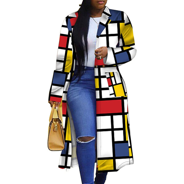 Women's Colored Geo Turn Down Collar Trench Coat Women's Outerwear Yellow S - DailySale