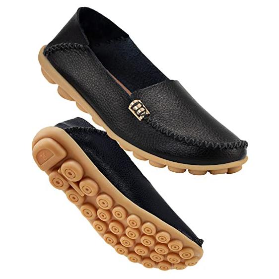 Women's Comfortable Leather Loafers Women's Shoes & Accessories Black 5 - DailySale