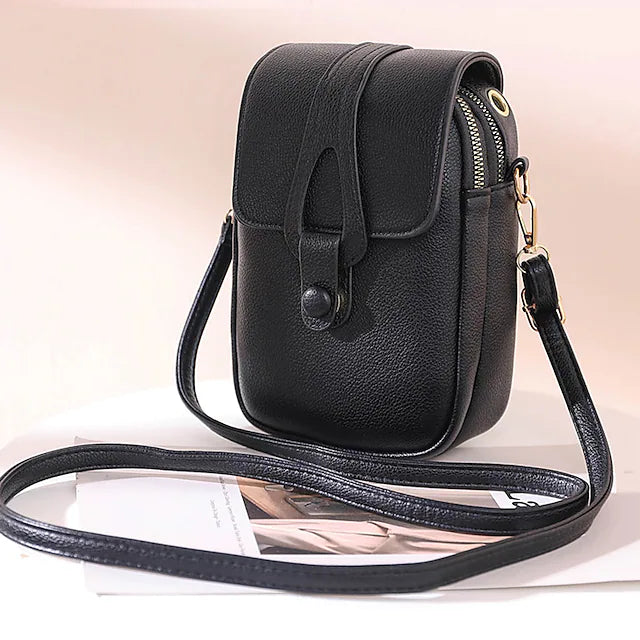 Women's Crossbody Leather Solid Color Plain Bag Wallet Bags & Travel Black - DailySale
