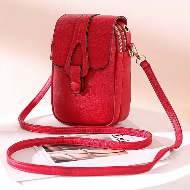 Women's Crossbody Leather Solid Color Plain Bag Wallet Bags & Travel Red - DailySale