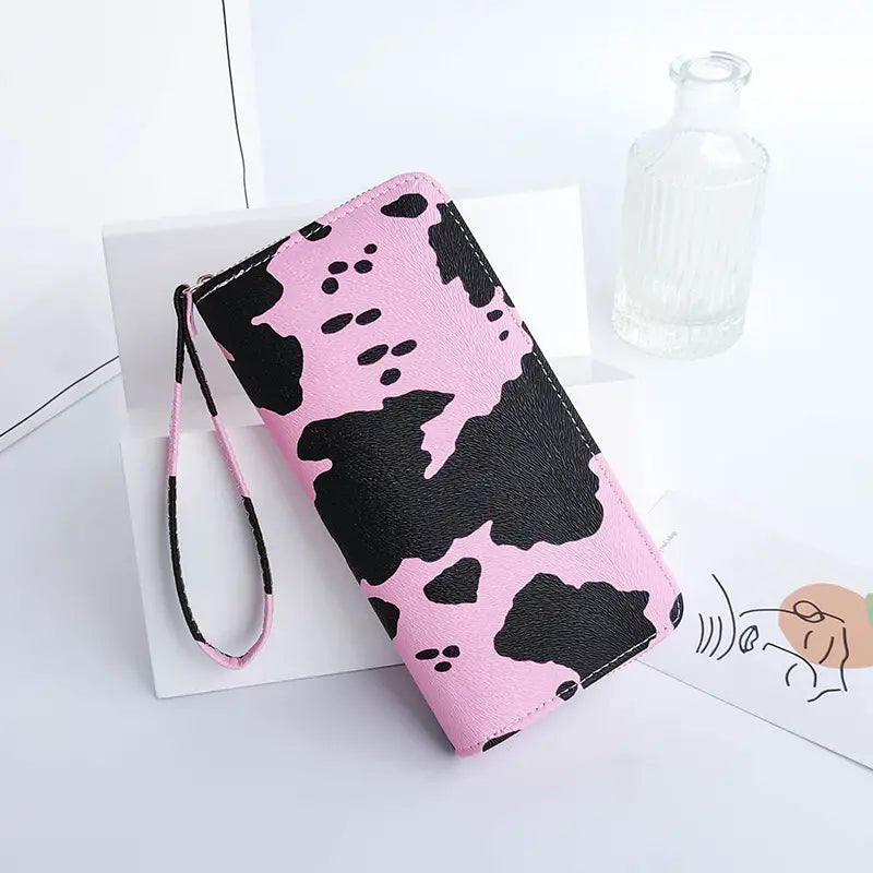 Women's Cute Versatile Faux Leather Cow Print Long Wallet Women's Shoes & Accessories Pink - DailySale