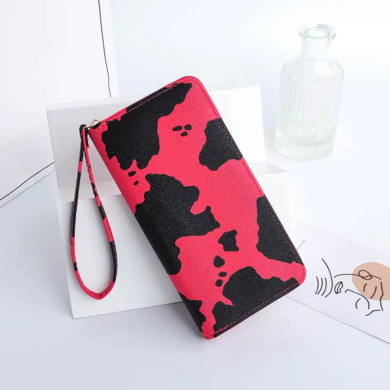 Women's Cute Versatile Faux Leather Cow Print Long Wallet Women's Shoes & Accessories Red - DailySale