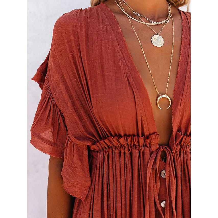 Women's Deep V Vacation Sexy Loose Dress Women's Dresses - DailySale