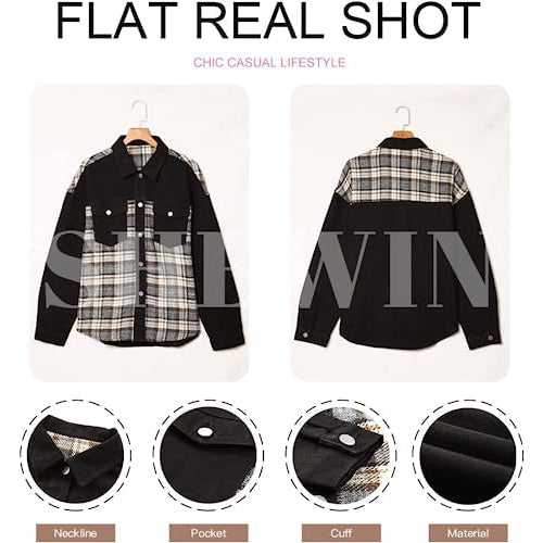 Women's Denim Jacket Long Sleeve Plaid Button Down Shirts Shacket Women's Outerwear - DailySale