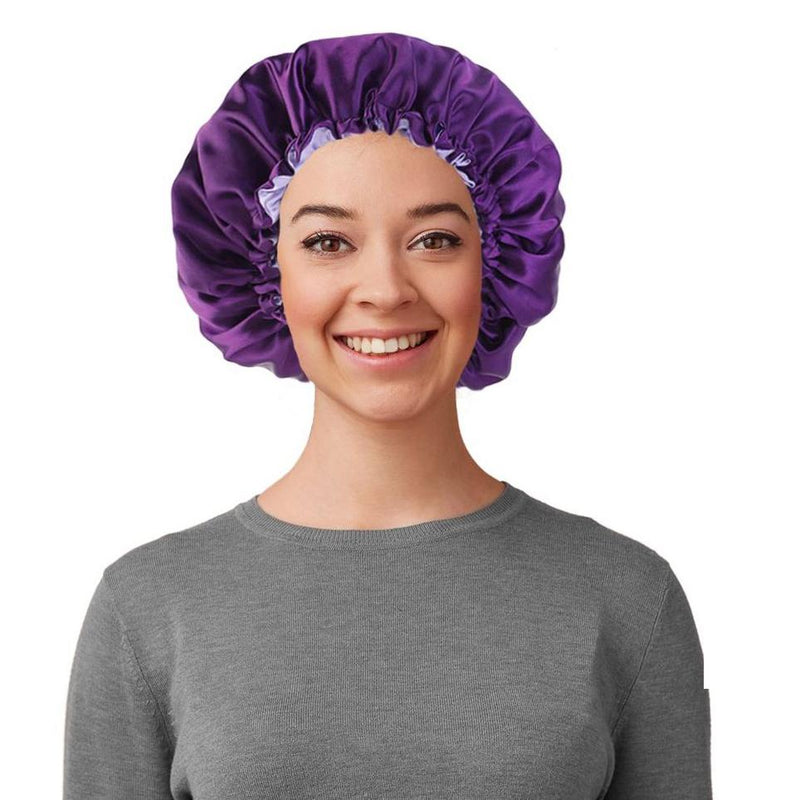 Women's Double Layer Reversible Silky Satin Headscarf Sleeping Bonnet Hat Headband