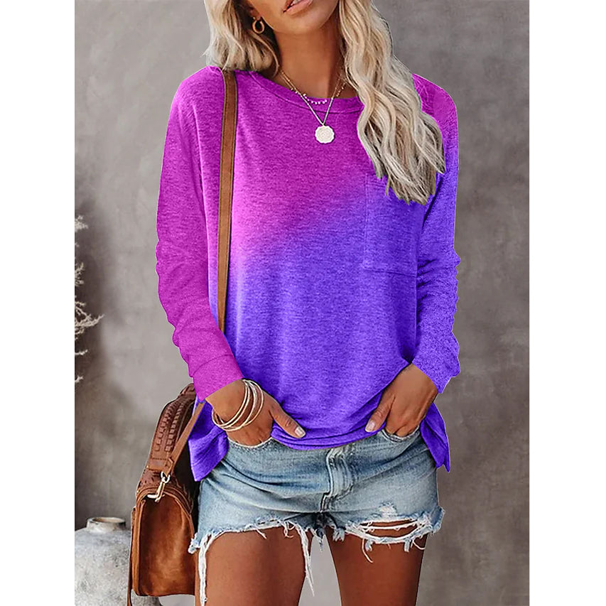 Women's Drawing T-Shirt Crew Neck Basic Top Women's Tops Purple S - DailySale