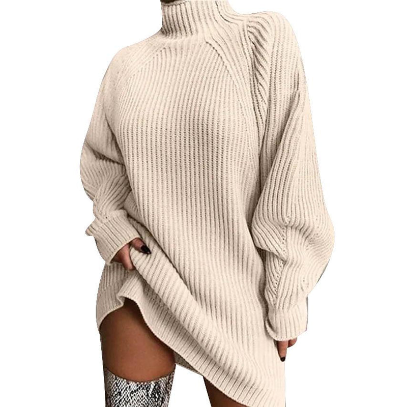 Women's Dress Sweater Dress Knitted Long Sleeve Loose Sweater Cardigans Turtleneck Women's Dresses Beige S - DailySale
