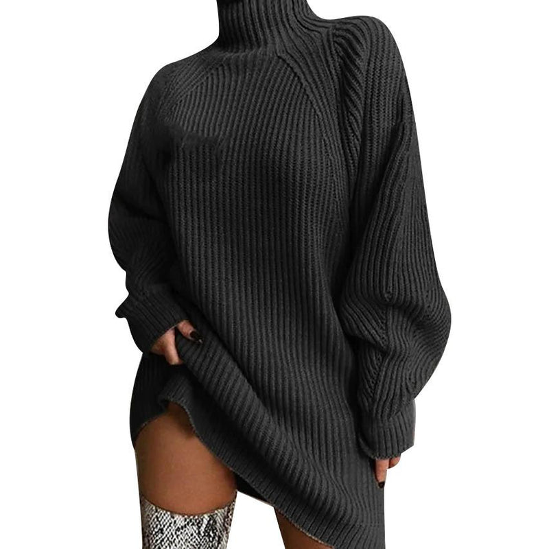 Women's Dress Sweater Dress Knitted Long Sleeve Loose Sweater Cardigans Turtleneck Women's Dresses Dark Gray S - DailySale