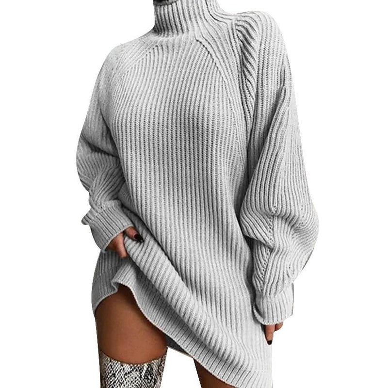 Women's Dress Sweater Dress Knitted Long Sleeve Loose Sweater Cardigans Turtleneck Women's Dresses Light Gray S - DailySale