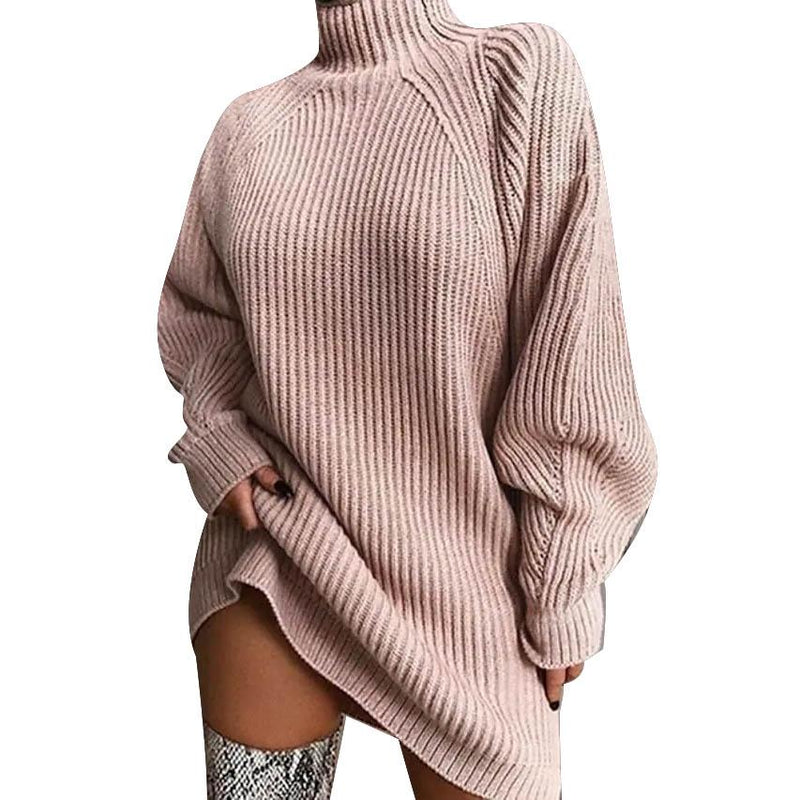 Women's Dress Sweater Dress Knitted Long Sleeve Loose Sweater Cardigans Turtleneck Women's Dresses Pink S - DailySale